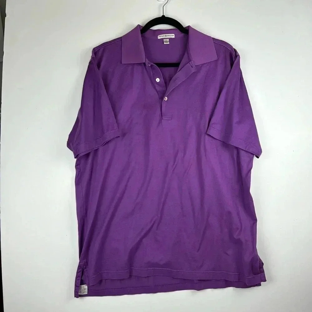 PETER MILLAR PURPLE POLO EUC 100% COTTON SHORT SLEEVES SIDE VENTS SIZE LARGE